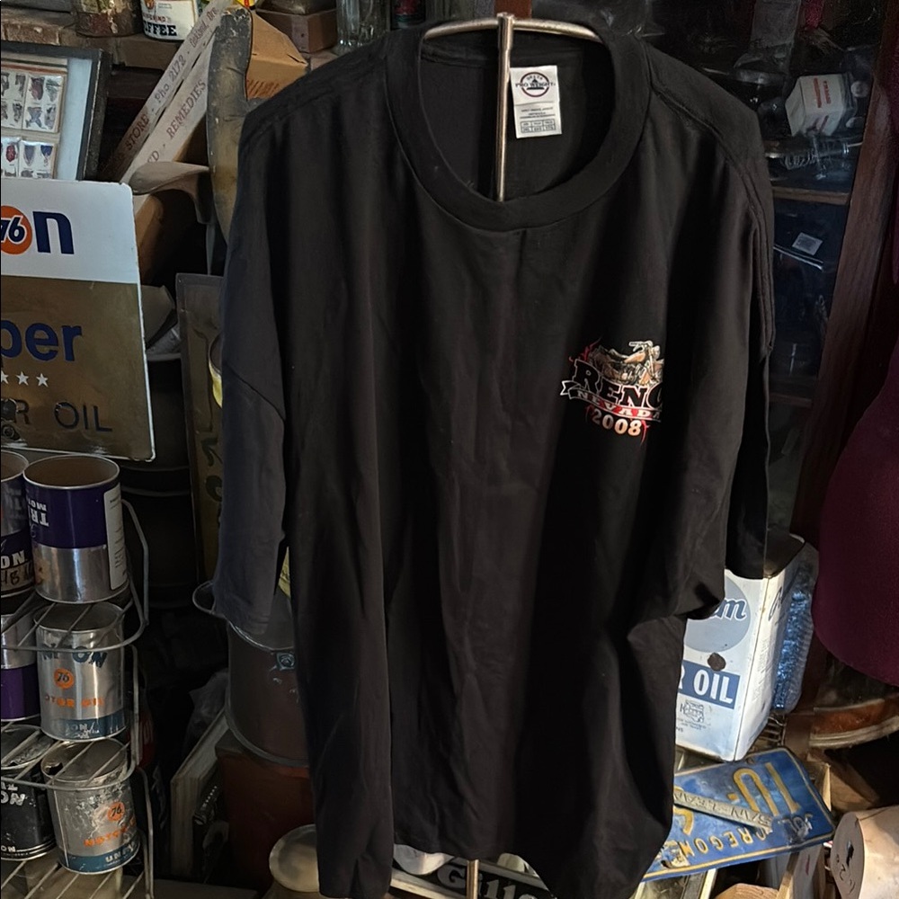 Delta Black Short Sleeve Tee Roar To Reno with a Indian motorcycle 2008